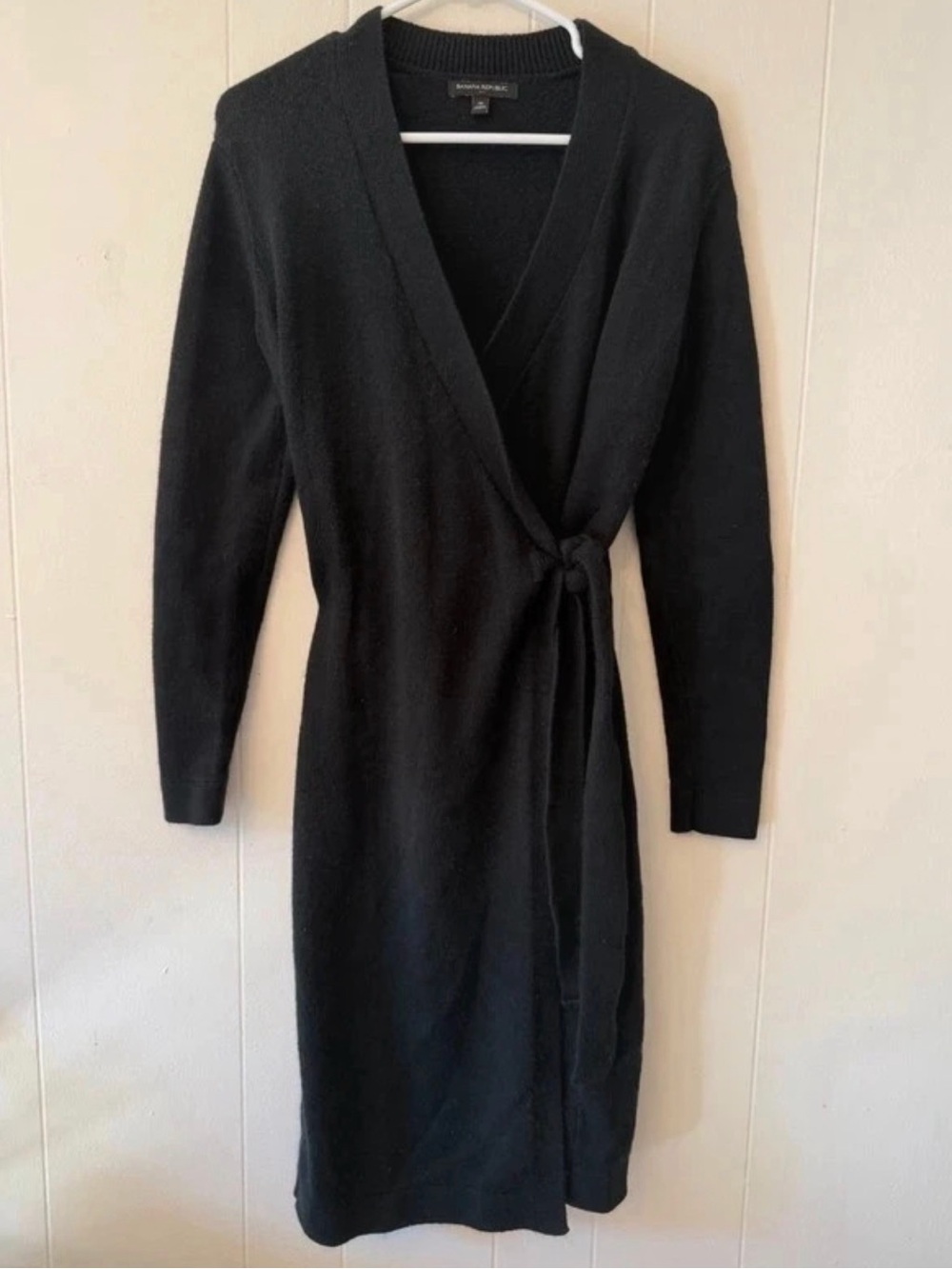 Banana Republic Black Wrap Knit Dress with Side Tie and Leg Slit Size M
